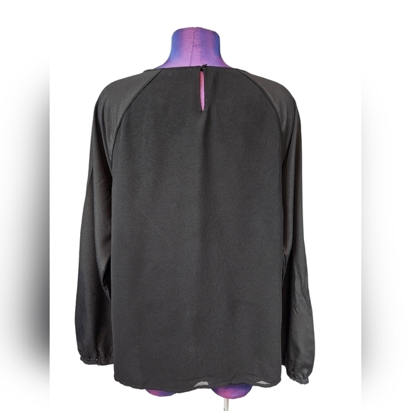 Calvin Klein Black Long Sleeve Pleated Chiffon Blouse Size Large Women's - Picture 5 of 10
